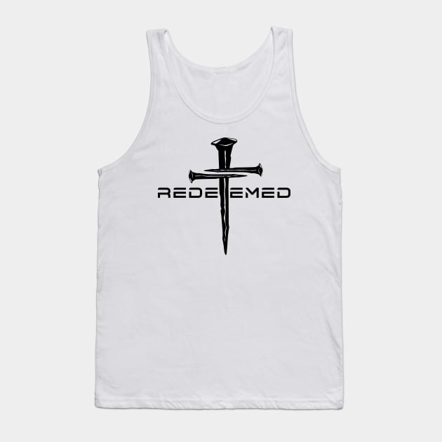 Redeemed Black 3 Nail Cross, Unisex Christian Cotton T-Shirt, Stylish Black Imagery, Trendy Spiritual Shirt, Christian Apparel, Comy, Soft Tank Top by Yendarg Productions